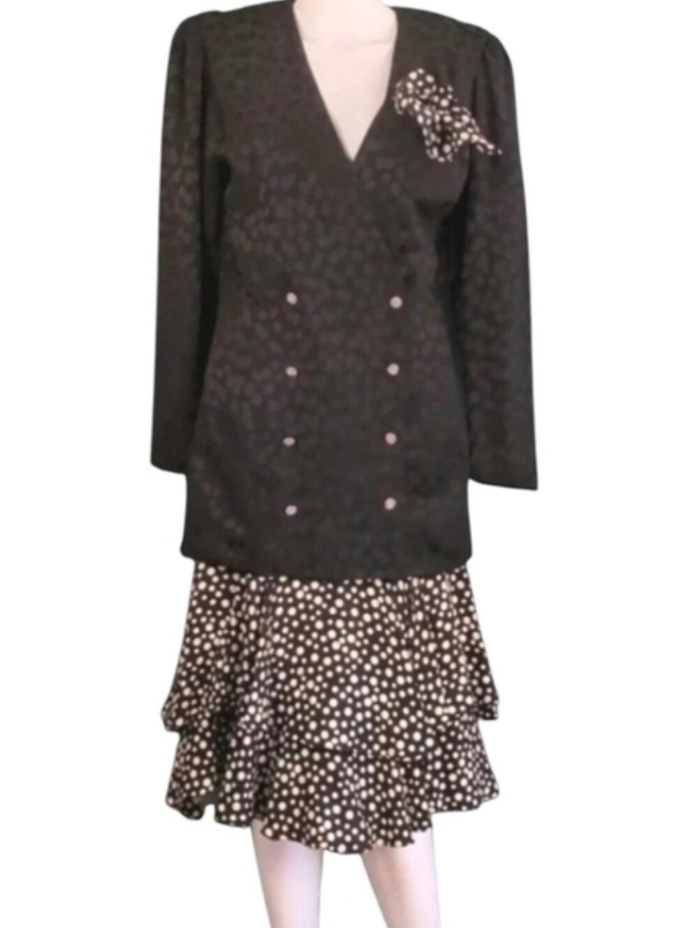 100% Silk Pin Up Style! Vintage 80s Janice Lee Skirt Suit